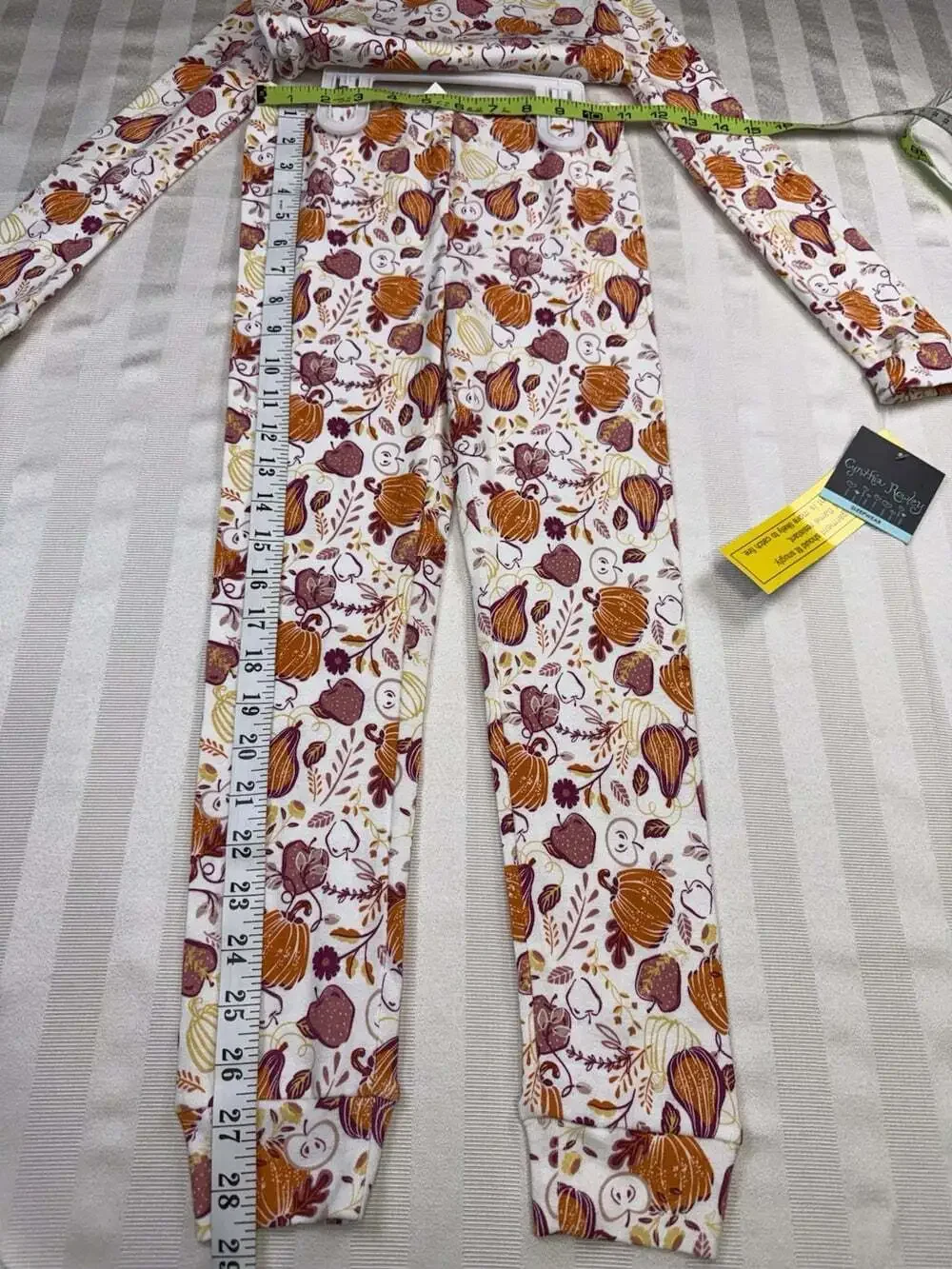 Cynthia Rowley Girls 2 Pc Pajama Set Size 7 Fall Pumpkins Apples 100% Cotton NWT